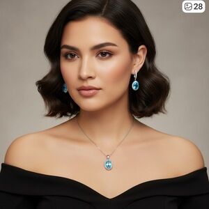 🆕 Set of earrings & pendant. Blue topaz Moissanite set in .925 sterling silver.